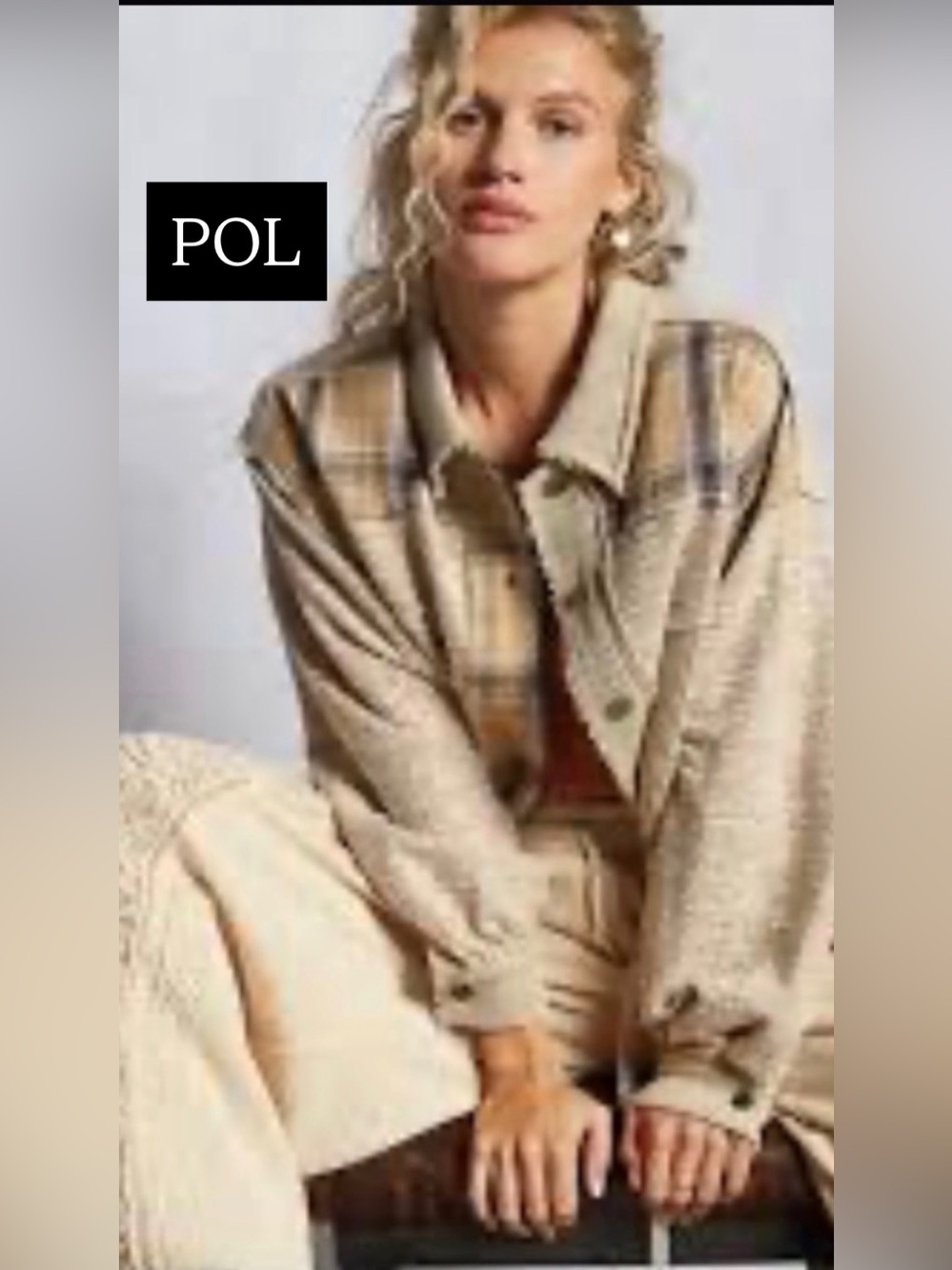 POL Plaid Beige Shacket Jacket - Women Tops NWOT